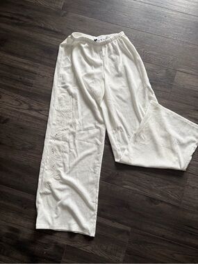 White Embroidered Beach Pants